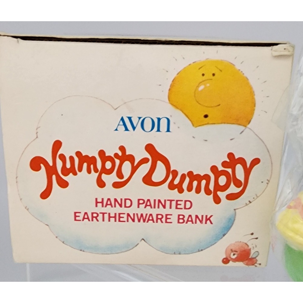 Avon Humpty Dumpty Earthenware Bank Kids OS Blue New Vintage 1982 Hand Painted - Picture 6 of 9